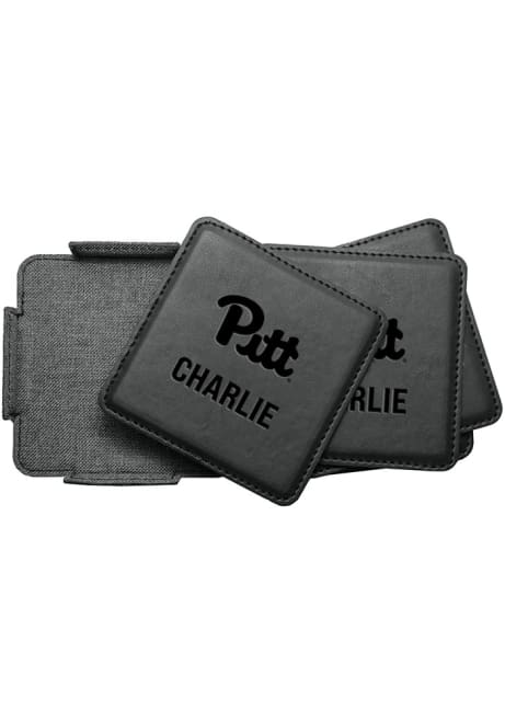 Black Pitt Panthers Personalized Leatherette Coaster