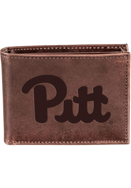 Leather Pitt Panthers Mens Bifold Wallet - Brown