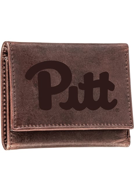Leather Pitt Panthers Mens Trifold Wallet - Brown