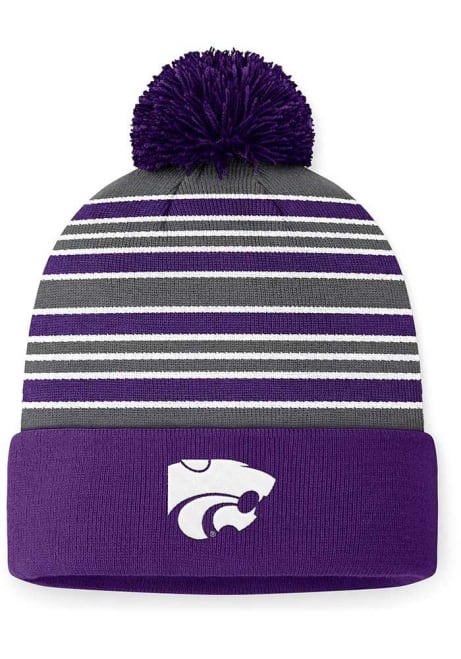 K-State Wildcats Top of the World Double Down Cuff Pom Mens Knit Hat - Purple