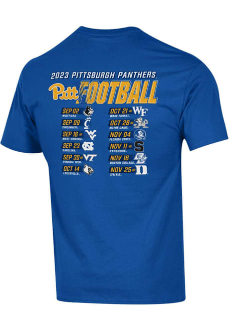 Pitt Panthers Blue Champion 2023 Football Schedule Short Sleeve T Shirt