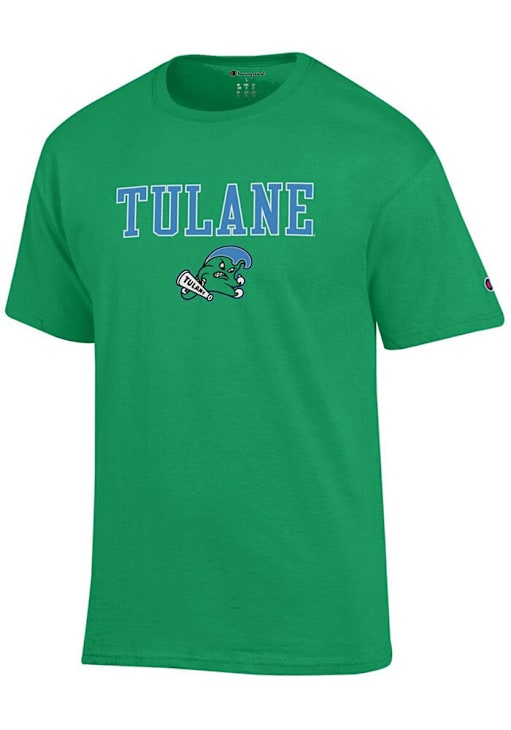 Champion Tulane Green Wave GREEN Arch Mascot Short Sleeve T Shirt