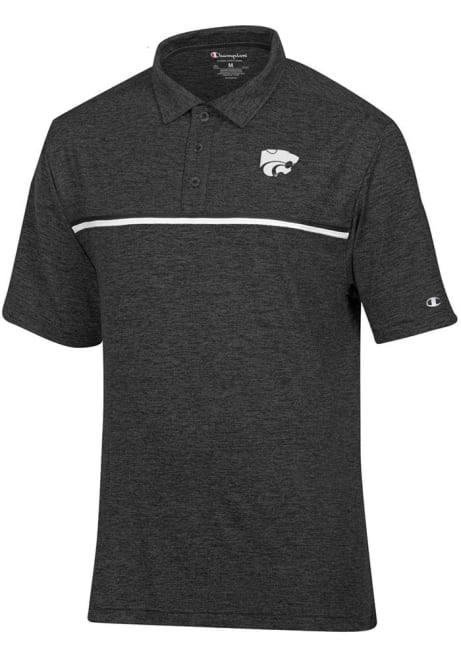 Mens K-State Wildcats Charcoal Champion Stadium Double Stripe Sueded Short Sleeve Polo Shirt