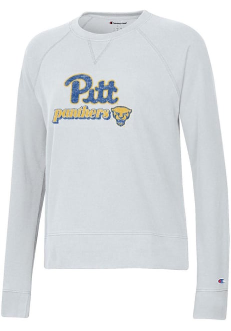 Womens Pitt Panthers White Champion Raglan Crew Sweatshirt