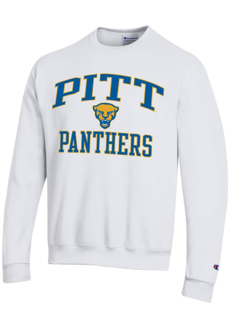 Mens Pitt Panthers White Champion Number One Graphic Crew Sweatshirt