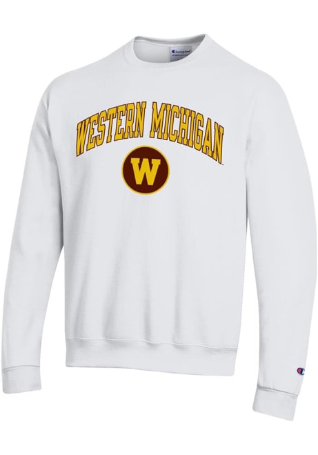 Mens Western Michigan Broncos White Champion Powerblend Crew Sweatshirt