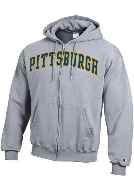 Mens Pitt Panthers Grey Champion Twill Arch Name Long Sleeve Full Zip Jacket