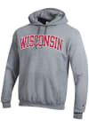 Main image for Champion Wisconsin Badgers Mens Grey Arch Name Long Sleeve Hoodie