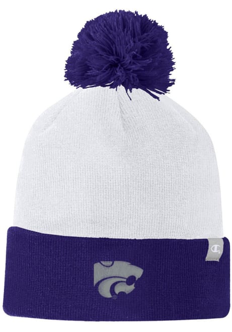 K-State Wildcats Champion Two Color Cuffed Beanie Pom Mens Knit Hat - White