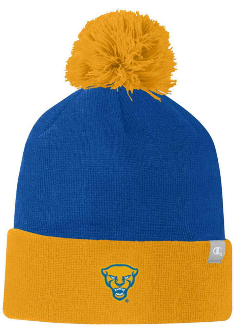 Pitt Panthers Champion Two Color Cuffed Beanie Pom Mens Knit Hat - Blue