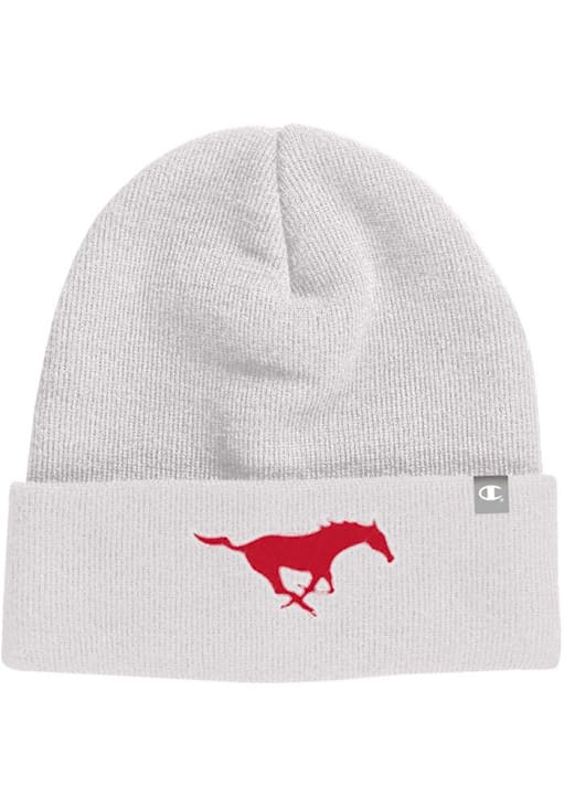 SMU Mustangs Champion Womens White Unisex Cuff Beanie Knit Hat