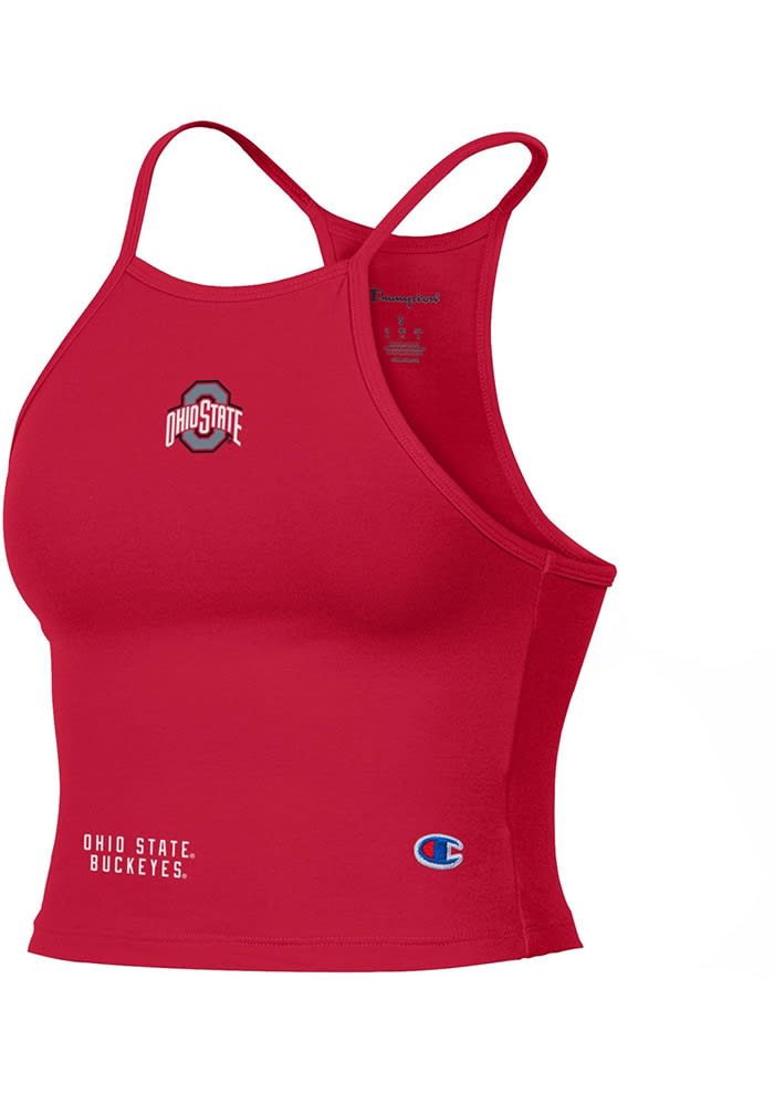 Champion Ohio State Buckeyes Womens Red Halter Crop Tank Top Red 90 Cotton 10 SPANDEX Size L