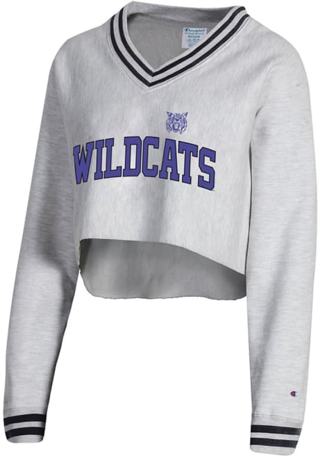 Womens K-State Wildcats Grey Champion Higher Ed Crop Crew Sweatshirt