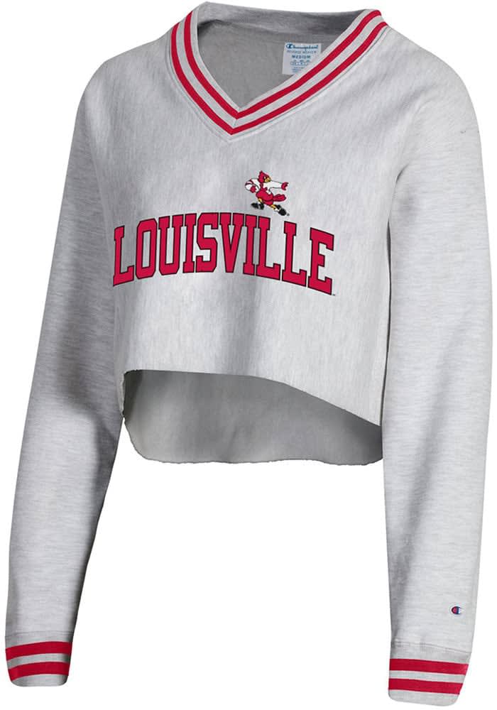 Champion Louisville Cardinals Women s Grey Higher Ed Crop Crew Sweatshirt Grey 80 Cotton 20 POLYESTER Size M Rally House