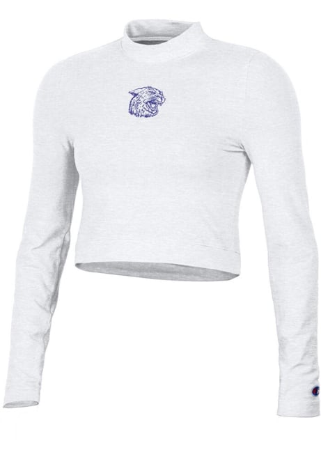 Womens K-State Wildcats White Champion Mock Neck Crop LS Tee