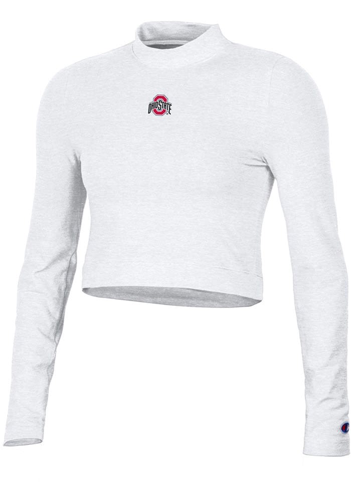 Champion Ohio State Buckeyes Womens White Mock Neck Crop LS Tee White 90 Cotton 10 SPANDEX Size Xs