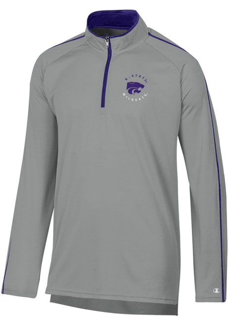 Mens K-State Wildcats Grey Champion Stadium Contrast Qtr Zip Pullover