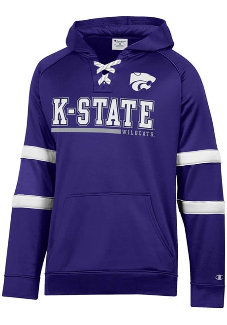 Mens K-State Wildcats Purple Champion Stadium Raglan Hockey Lace Up Long Sleeve Hoodie