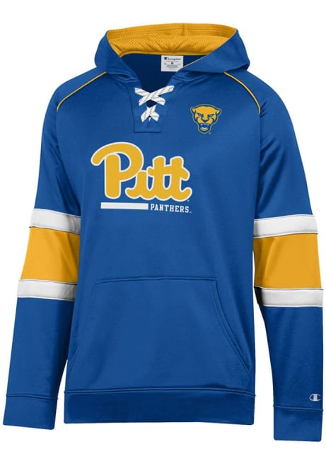 Mens Pitt Panthers Blue Champion Stadium Raglan Hockey Lace Up Long Sleeve Hoodie