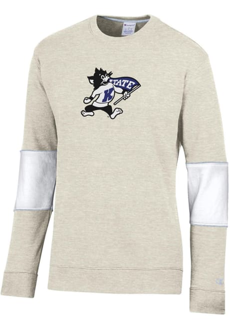 Mens K-State Wildcats Oatmeal Champion Super Fan Colorblocked Primary Logo Crew Sweatshirt