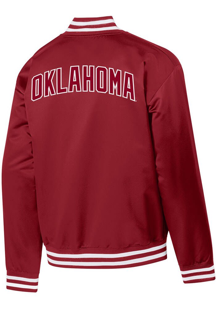 Champion Oklahoma Sooners Mens CRIMSON Super Fan Satin Bomber