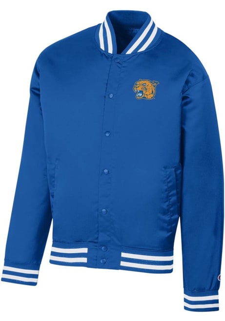 Mens Pitt Panthers Blue Champion Super Fan Satin Bomber Medium Weight Jacket