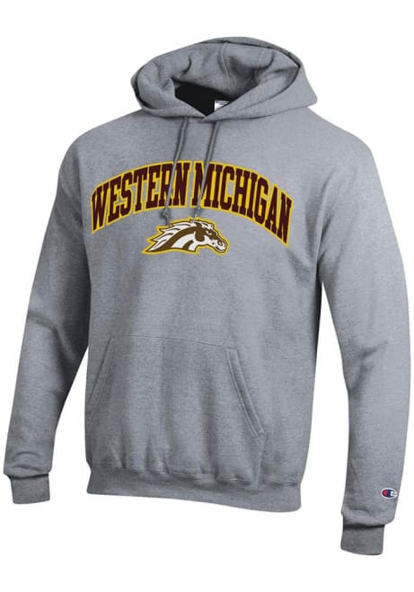 Mens Western Michigan Broncos Grey Champion Twill Arch Mascot Hooded Sweatshirt