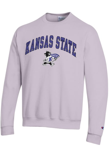 Mens K-State Wildcats Lavender Champion Powerblend Arch Mascot Willie Crew Sweatshirt