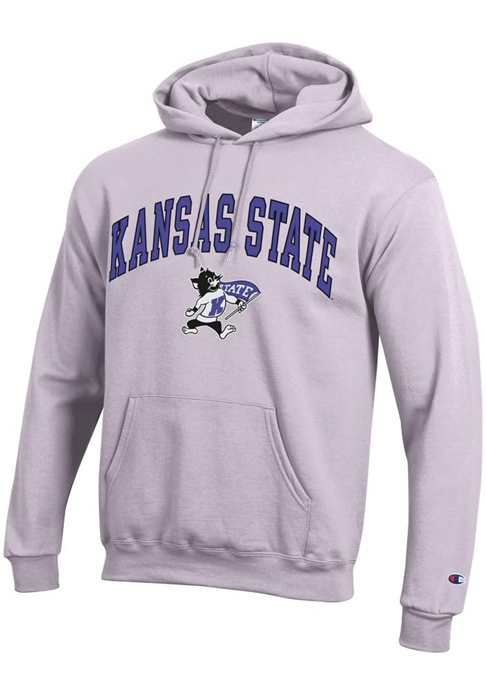 Champion KState Wildcats Lavender Powerblend Arch Mascot Willie Long Sleeve Hoodie Lavender 50 Cotton 50 POLYESTER Size XS Rally House