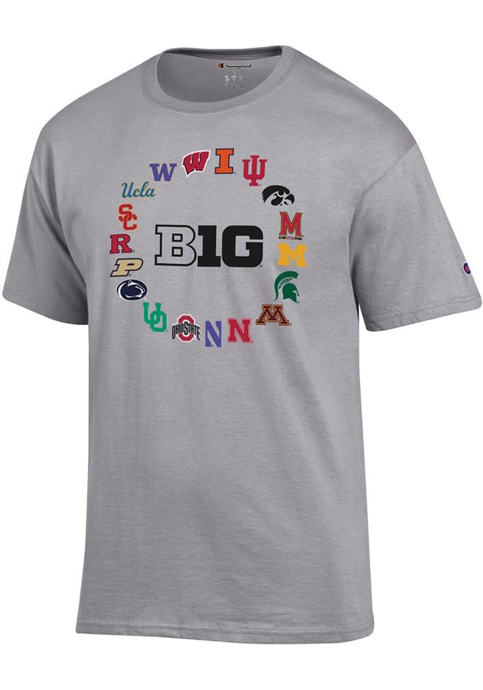 Champion Big Ten Grey Big 10 All Team Logo Short Sleeve T Shirt Grey 100 Cotton Size M