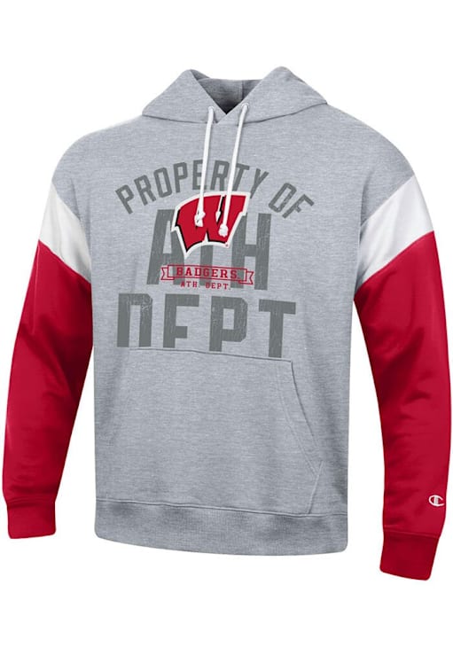 Champion Wisconsin Badgers Mens GREY Superfan Colorblock Hoodie