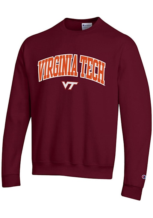 Champion Virginia Tech Hokies Mens MAROON Twill Arch Mascot Crew