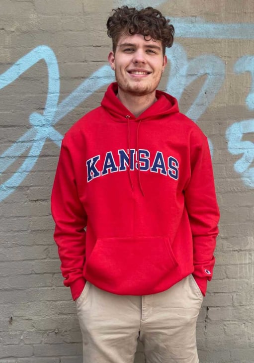 Champion Kansas Jayhawks Mens Red Arch Long Sleeve Hoodie