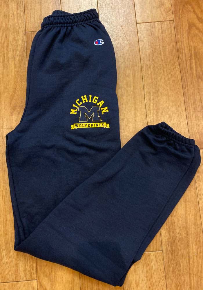 Champion Michigan Wolverines Mens Navy Blue Logo Sweatpants Navy Blue 50 Cotton 50 POLYESTER Size S