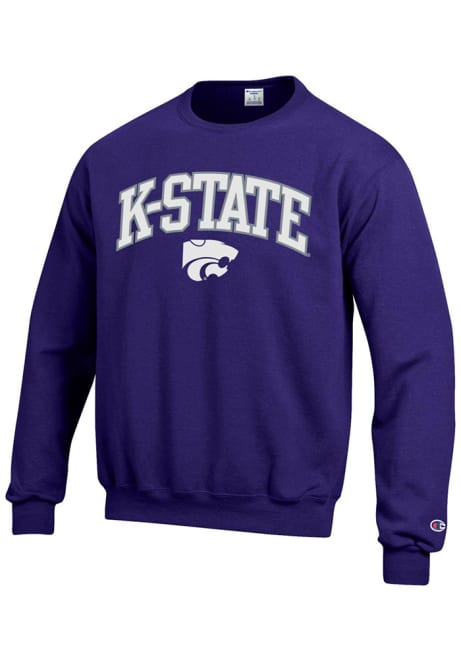 Mens K-State Wildcats Purple Champion Arch Mascot Crew Sweatshirt