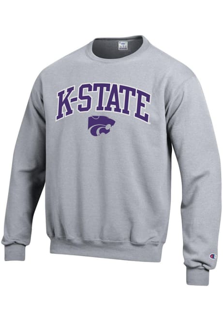 Mens K-State Wildcats Grey Champion Arch Mascot Crew Sweatshirt