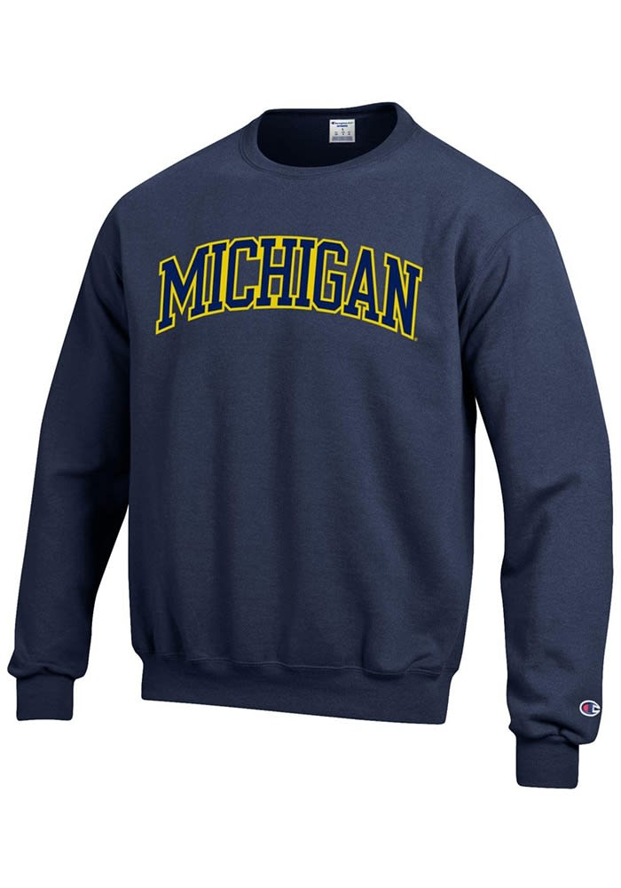 トップス Champion Michigan University Champion Michigan Wolverines Mens BLUE Arch Crew Sweatshirt