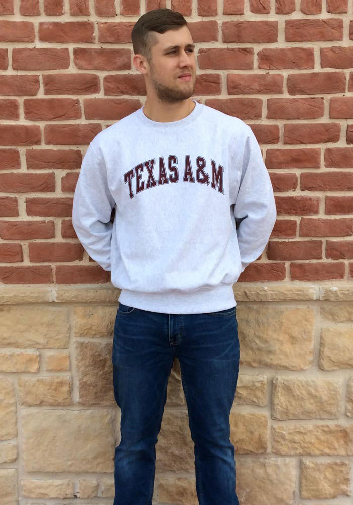 Champion Texas A&M Aggies Mens Grey Reverse Weave Long Sleeve Crew  Sweatshirt