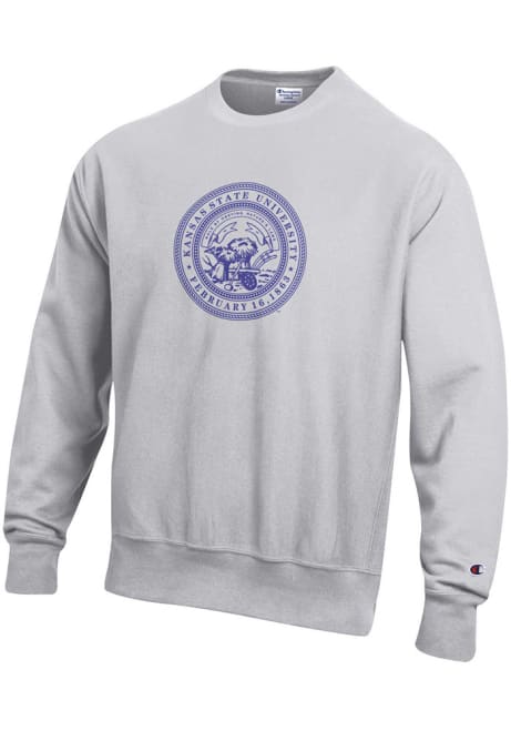 Mens K-State Wildcats Grey Champion Official Seal Wordmark Crew Sweatshirt