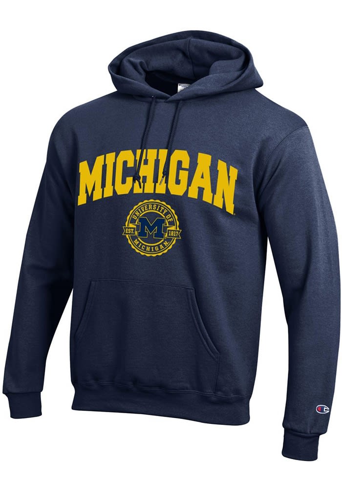 Champion Mens BLUE Michigan Wolverines Seal Hoodie - 14753170