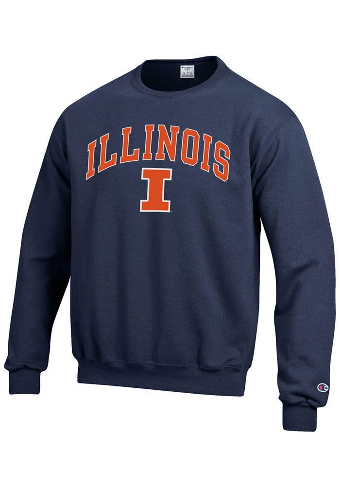 Champion Illinois Fighting Illini Mens NAVY Arch Mascot Crew