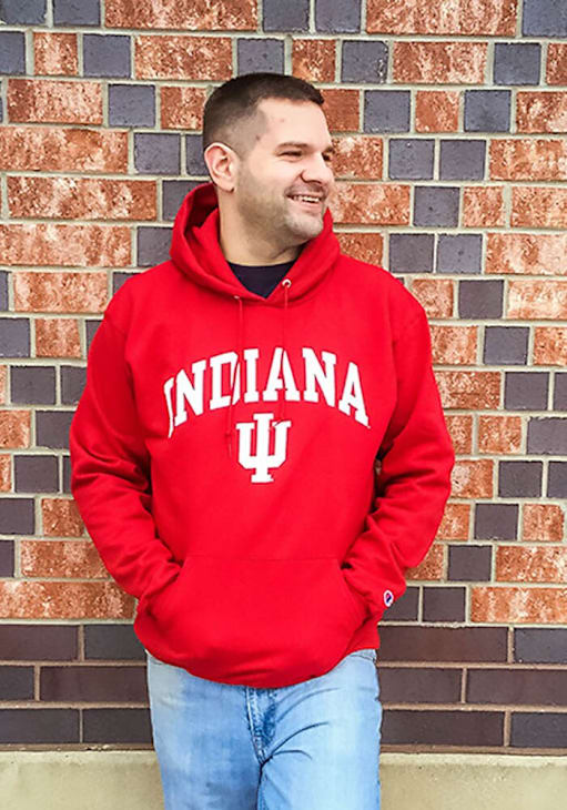 Champion Indiana Hoosiers Mens Crimson Arch Mascot Long Sleeve Hoodie