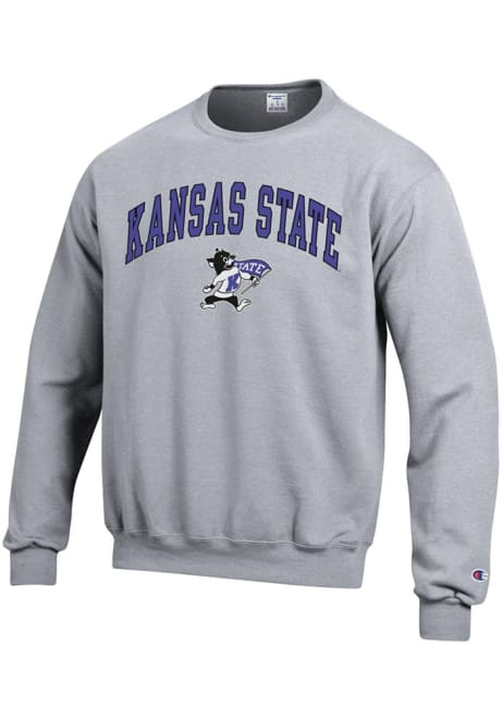 Mens K-State Wildcats Grey Champion Wordmark Mascot Crew Sweatshirt
