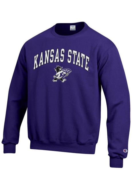 Mens K-State Wildcats Purple Champion Arch Mascot Crew Sweatshirt