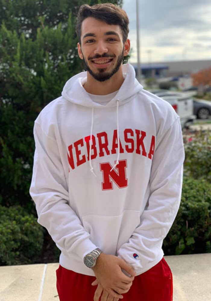 Champion Nebraska Cornhuskers Mens White Arch Mascot Hoodie