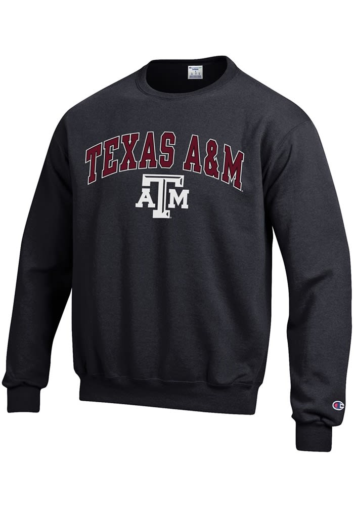 Champion Texas A&M Aggies Mens BLACK Arch Mascot Crew Sweatshirt