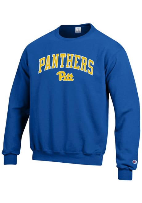 Mens Pitt Panthers Blue Champion Arch Wordmark Crew Sweatshirt