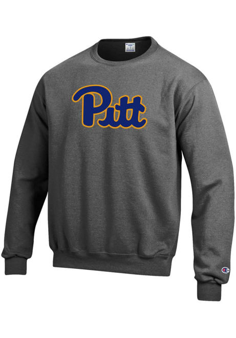 Mens Pitt Panthers Grey Champion Logo Twill Crew Sweatshirt