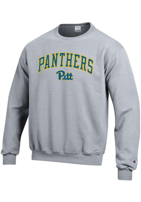 Mens Pitt Panthers Grey Champion Arch Mascot Crew Sweatshirt