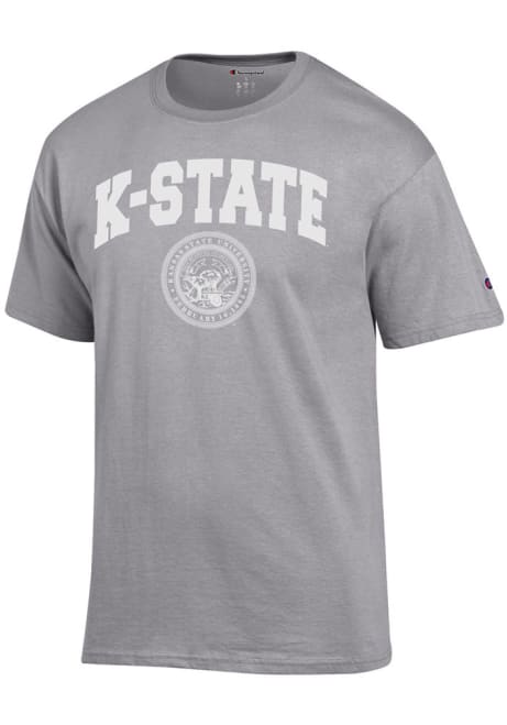 K-State Wildcats Grey Champion Wordmark Official Seal Short Sleeve T Shirt
